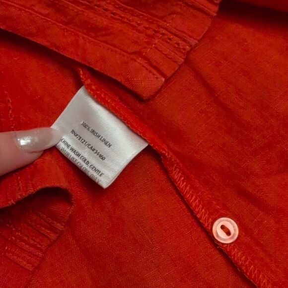 Eileen Fisher bright orange Handkerchief Irish Linen top size M - Picture 7 of 9